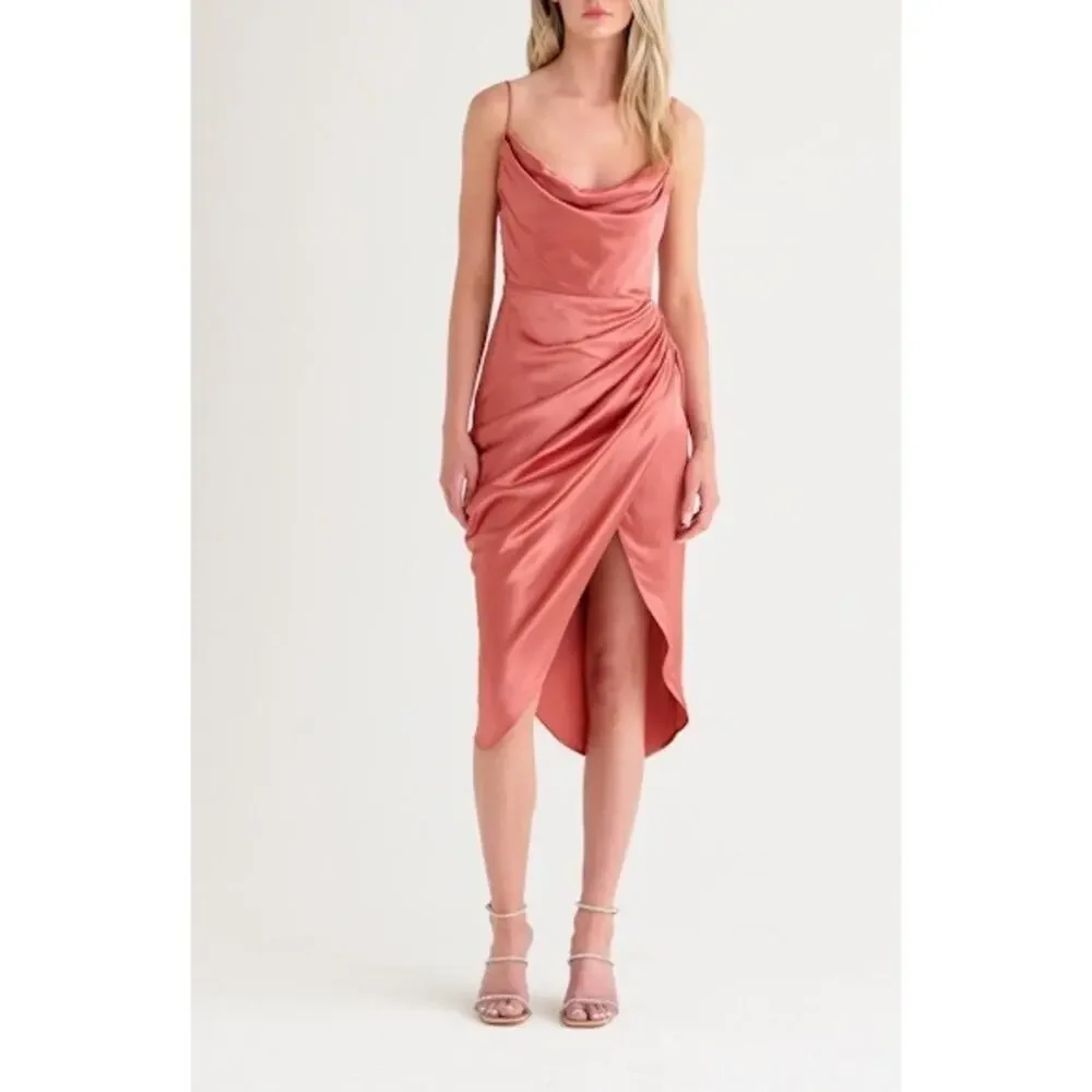 rose gold cowl neck dress Forgiven Aura Cowl Neck Mini Dress - Rose Gold